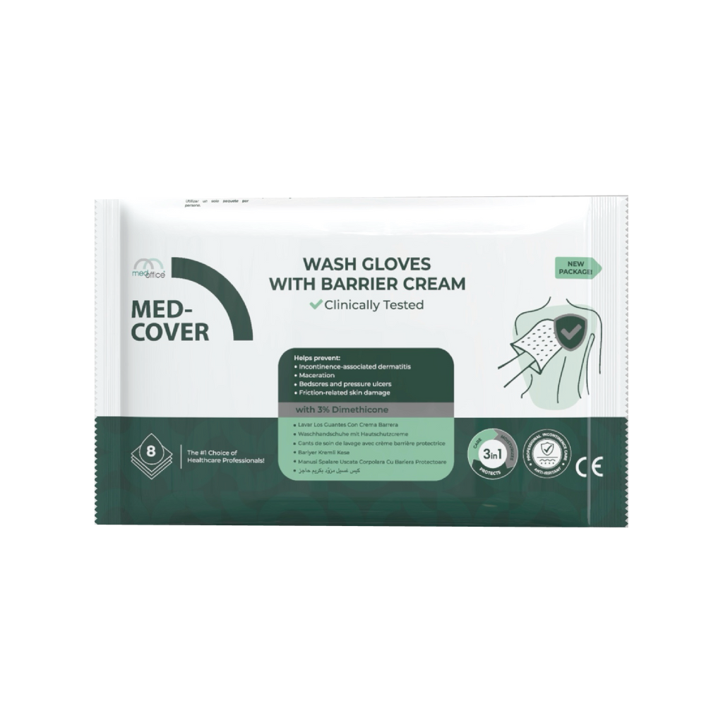 MED-COVER Waschhandschuhe mit Barrierecreme, 3-in-1-Pflege