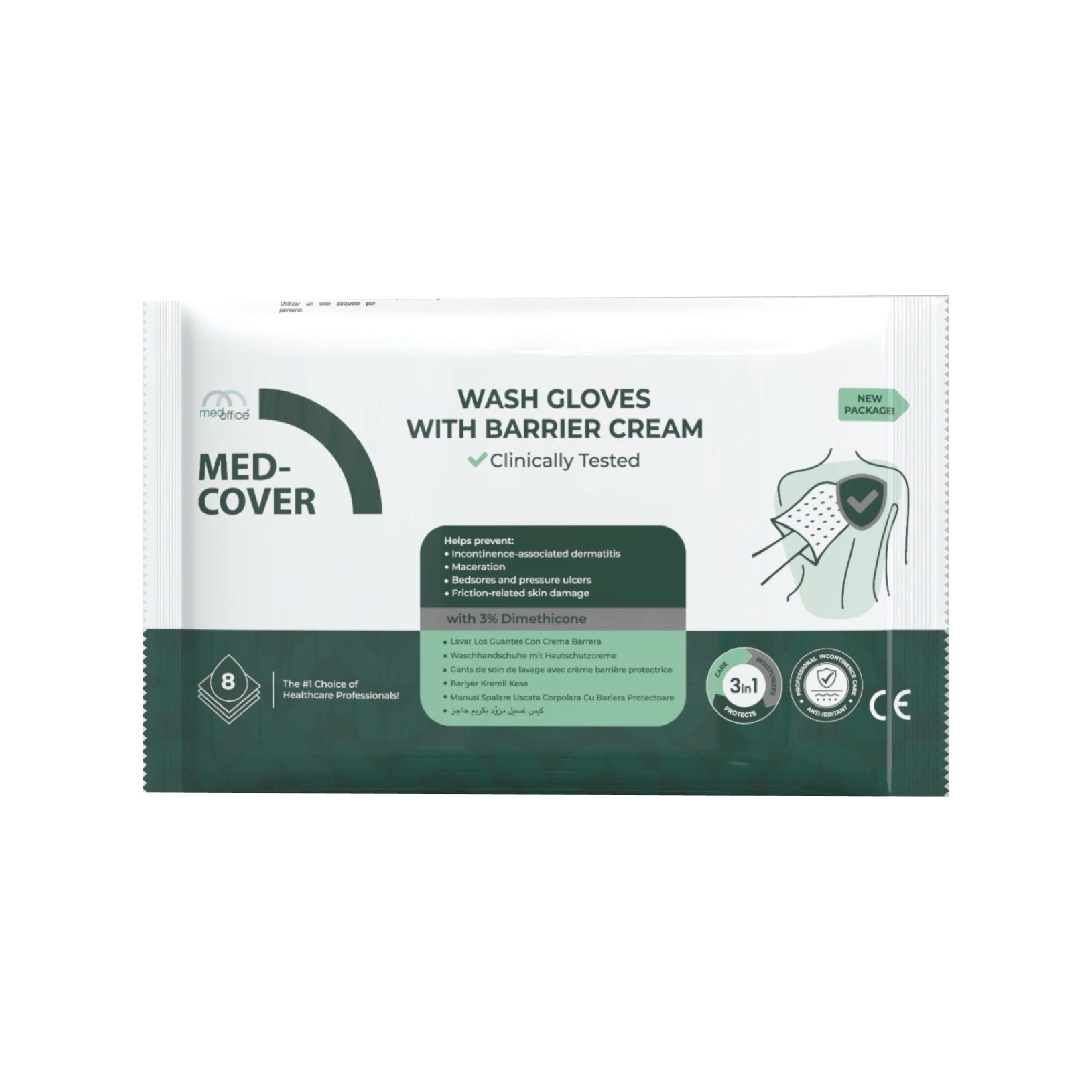 MED-COVER Waschhandschuhe mit Barrierecreme, 3-in-1-Pflege